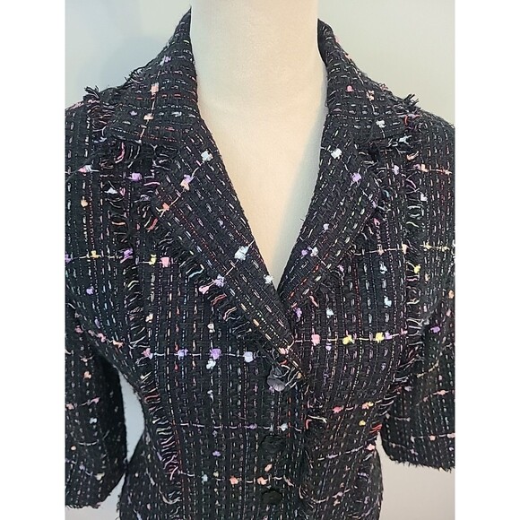 Carole Little Silk Blend Boucle Fringe Blazer Jacket Womens Petite S Career Vtg - Picture 5 of 13